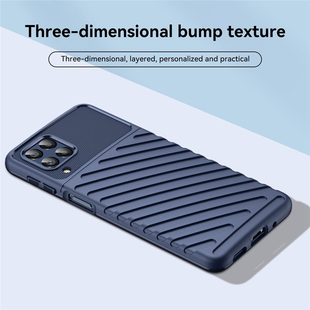 For Samsung Galaxy M53 5G Thunder Series Anti-wear Anti-fall Protective Cover Twill Texture TPU Non-slip Phone Case - Navy Blue