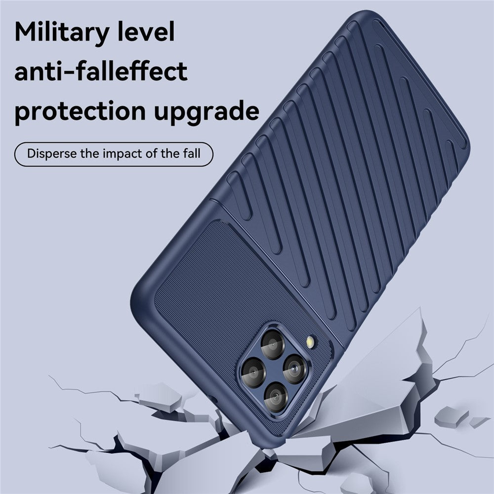 For Samsung Galaxy M53 5G Thunder Series Anti-wear Anti-fall Protective Cover Twill Texture TPU Non-slip Phone Case - Navy Blue