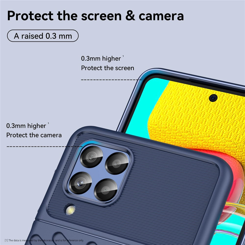 For Samsung Galaxy M53 5G Thunder Series Anti-wear Anti-fall Protective Cover Twill Texture TPU Non-slip Phone Case - Navy Blue