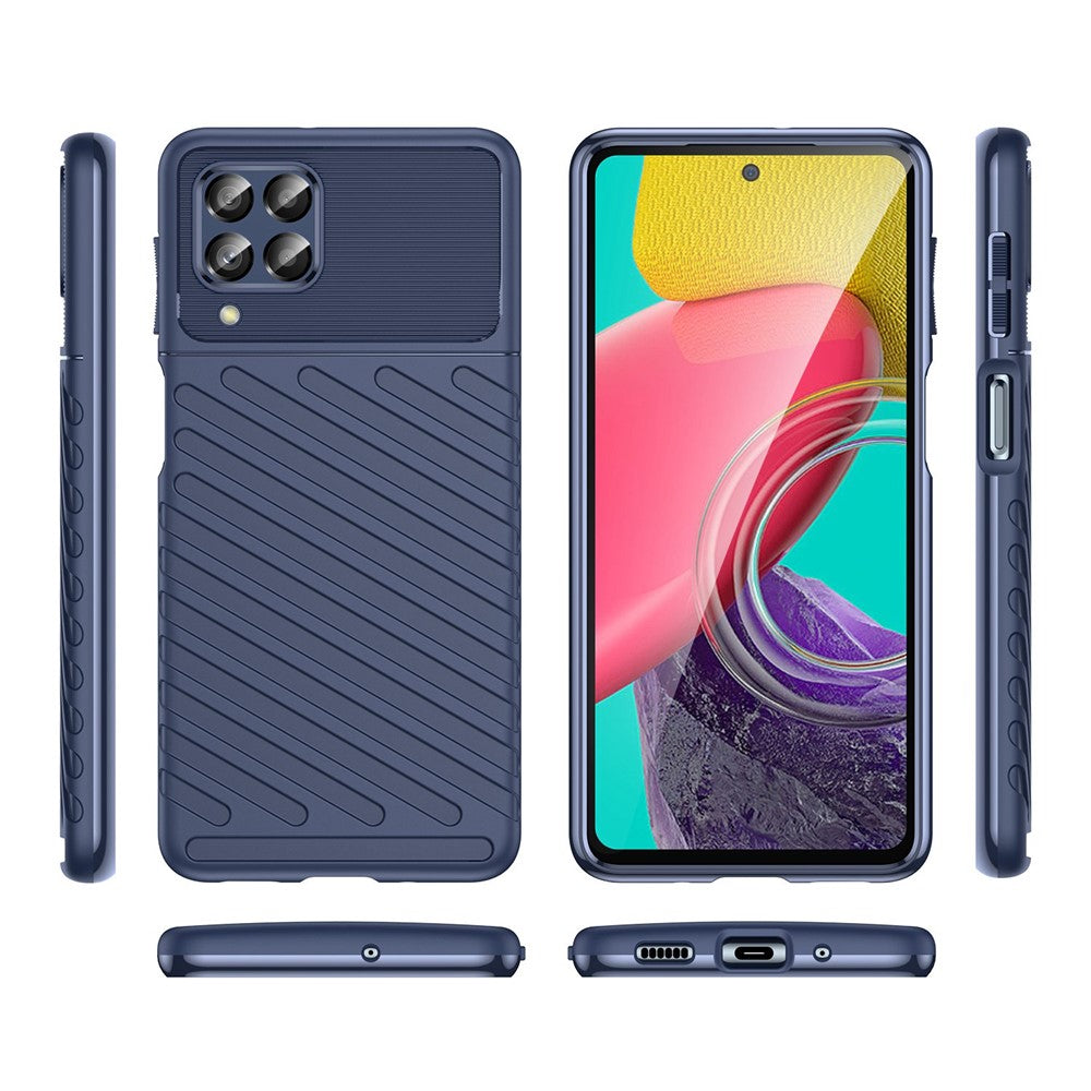 For Samsung Galaxy M53 5G Thunder Series Anti-wear Anti-fall Protective Cover Twill Texture TPU Non-slip Phone Case - Navy Blue
