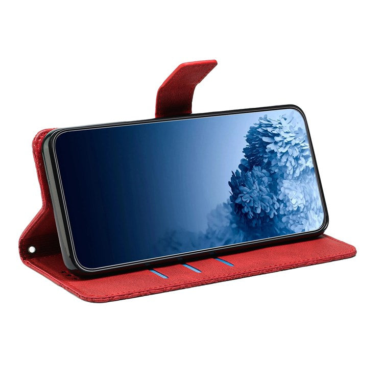 For Samsung Galaxy A52 5G/4G/A52s 5G Magnetic Clasp PU Leather Stand Mandala Flower Imprinted Phone Case Shockproof Mobile Phone Wallet Cover - Red