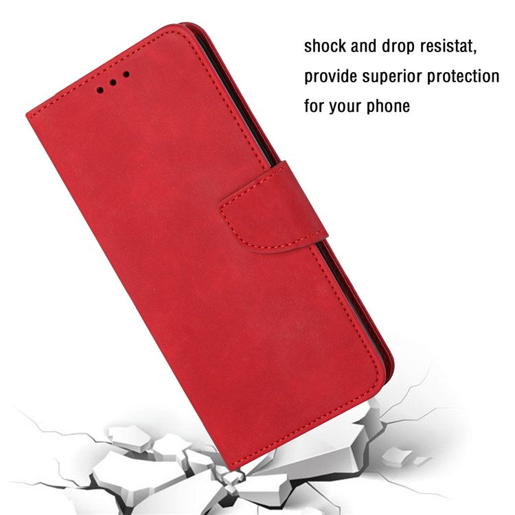 For Samsung Galaxy A73 5G Solid Color Shockproof Leather Phone Case Viewing Stand Protective Phone Cover - Red