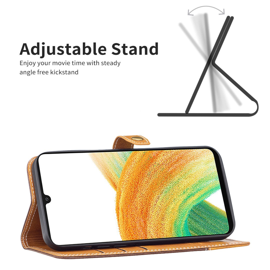 BINFEN COLOR BF Leather Series-8 for Samsung Galaxy S20 FE/S20 FE 5G/S20 FE 2022/S20 Lite Phone Case 12 Style Double Stitching Lines Splicing Leather Precise Cutouts Phone Stand Cover - Coffee