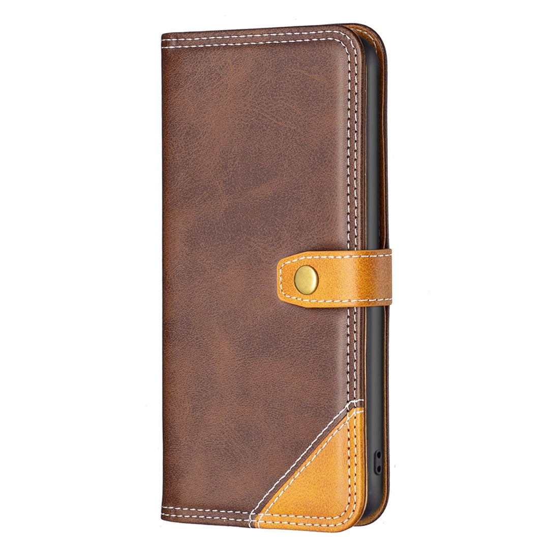 BINFEN COLOR BF Leather Series-8 for Samsung Galaxy S20 FE/S20 FE 5G/S20 FE 2022/S20 Lite Phone Case 12 Style Double Stitching Lines Splicing Leather Precise Cutouts Phone Stand Cover - Coffee