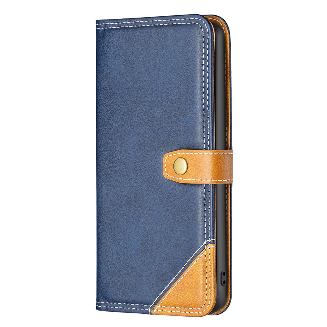 BINFEN COLOR BF Leather Series-8 for Samsung Galaxy S20 FE/S20 FE 5G/S20 FE 2022/S20 Lite Phone Case 12 Style Double Stitching Lines Splicing Leather Precise Cutouts Phone Stand Cover - Blue