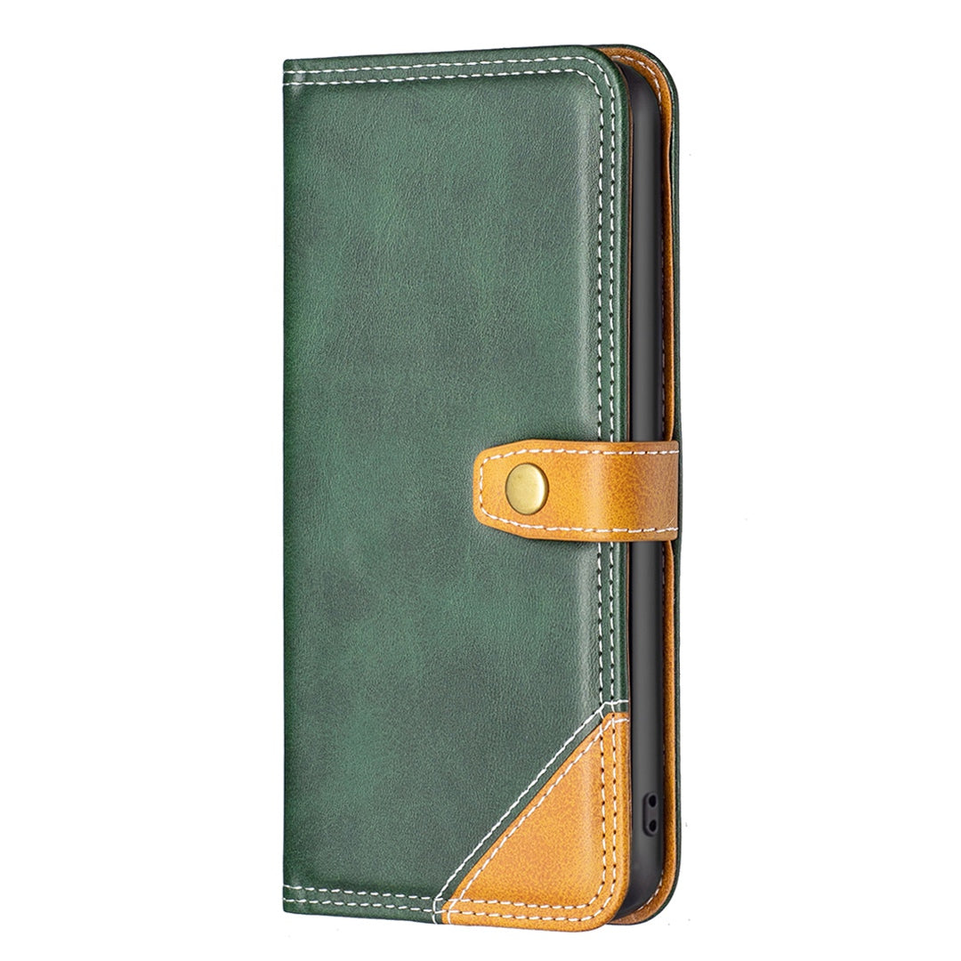 BINFEN COLOR BF Leather Series-8 for Samsung Galaxy S20 FE/S20 FE 5G/S20 FE 2022/S20 Lite Phone Case 12 Style Double Stitching Lines Splicing Leather Precise Cutouts Phone Stand Cover - Green