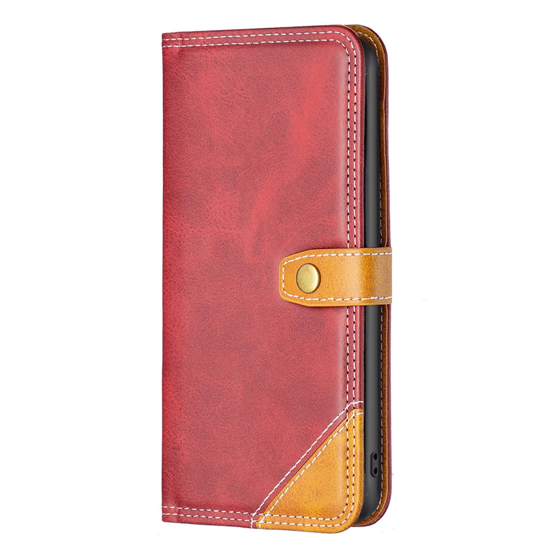 BINFEN COLOR BF Leather Series-8 for Samsung Galaxy S20 Ultra 12 Style Double Stitching Lines Splicing Leather Phone Case Card Holder Stand Anti-wear Cover - Red