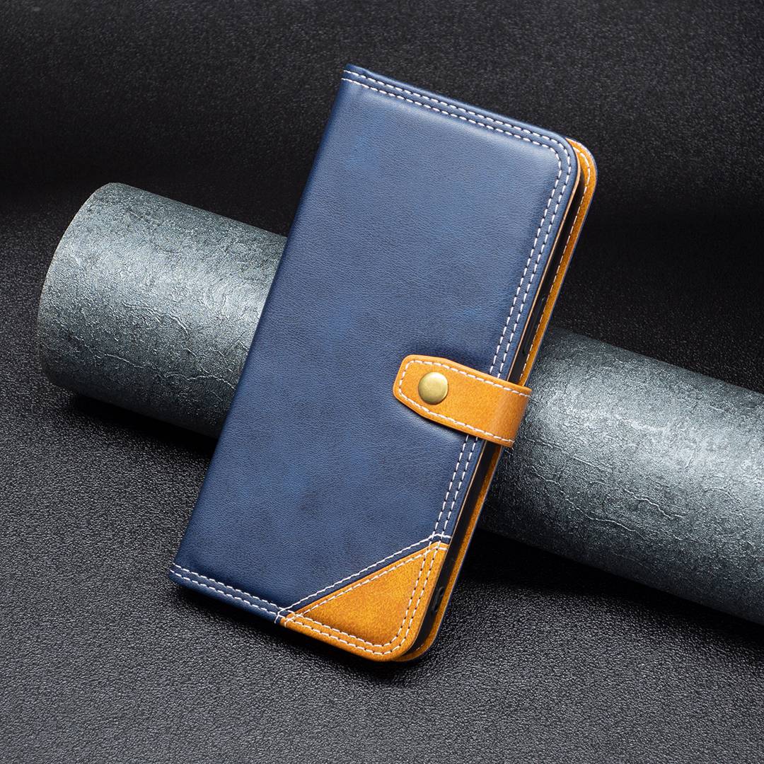 BINFEN COLOR BF Leather Series-8 for Samsung Galaxy S20 Ultra 12 Style Double Stitching Lines Splicing Leather Phone Case Card Holder Stand Anti-wear Cover - Blue