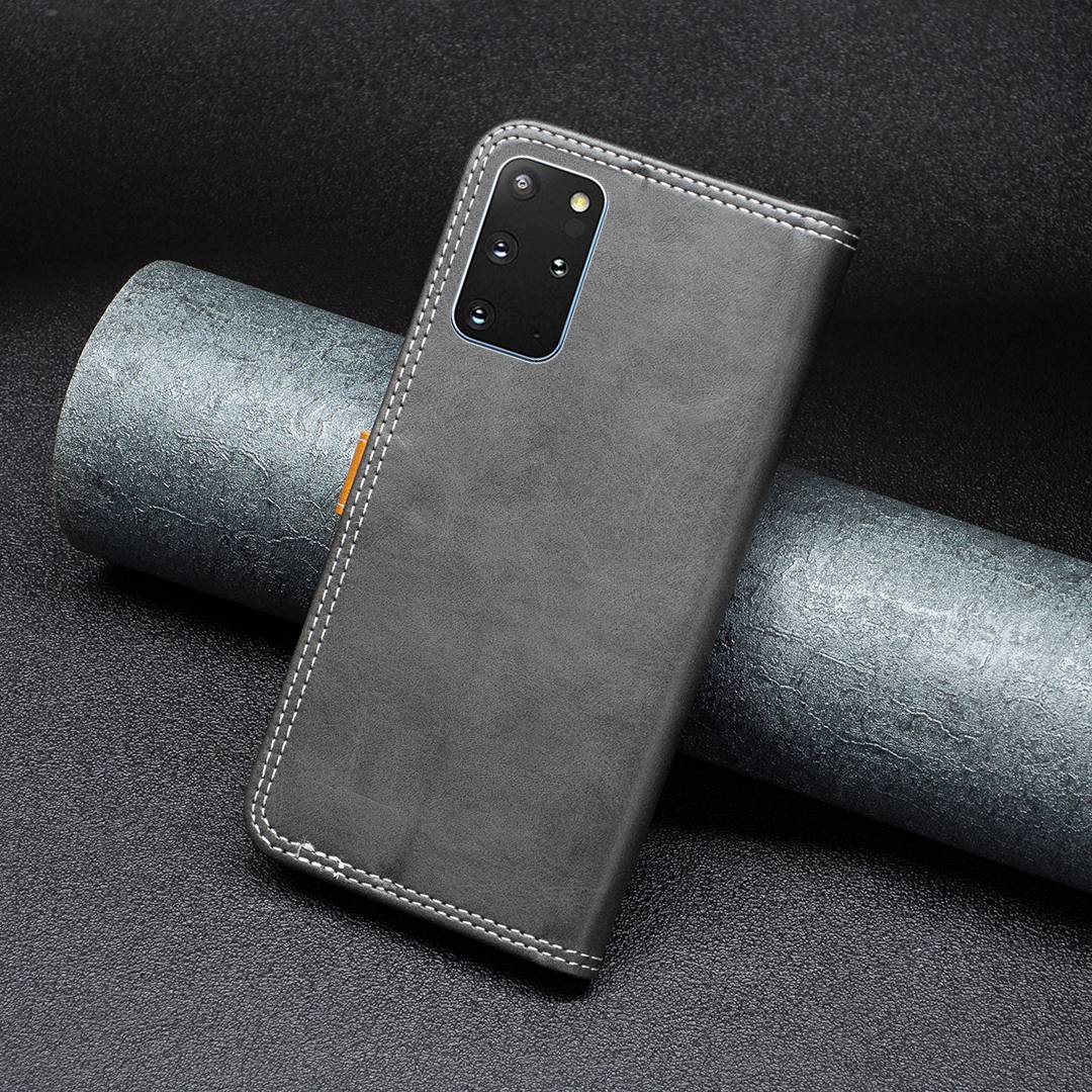 BINFEN COLOR BF Leather Series-8 for Samsung Galaxy S20 Plus 5G/4G Ultra Slim Shockproof Phone Cover 12 Style Double Stitching Lines Splicing Leather Case Card Holder Stand - Black