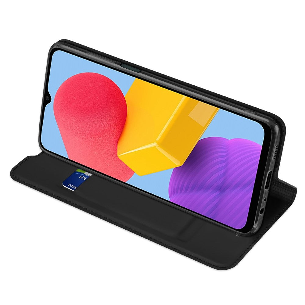 DUX DUCIS Skin Pro Series for Samsung Galaxy M13 4G Fully Wrapped Leather Case, Card Holder Stand Flip Phone Shell - Black