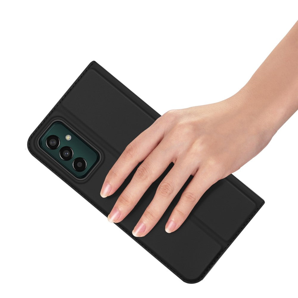 DUX DUCIS Skin Pro Series for Samsung Galaxy M13 4G Fully Wrapped Leather Case, Card Holder Stand Flip Phone Shell - Black