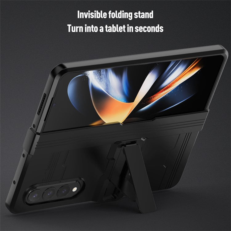 For Samsung Galaxy Z Fold4 5G Hinged Design Kickstand Feature Rubberized Phone Case Hard PC Anti-drop Shell - Green