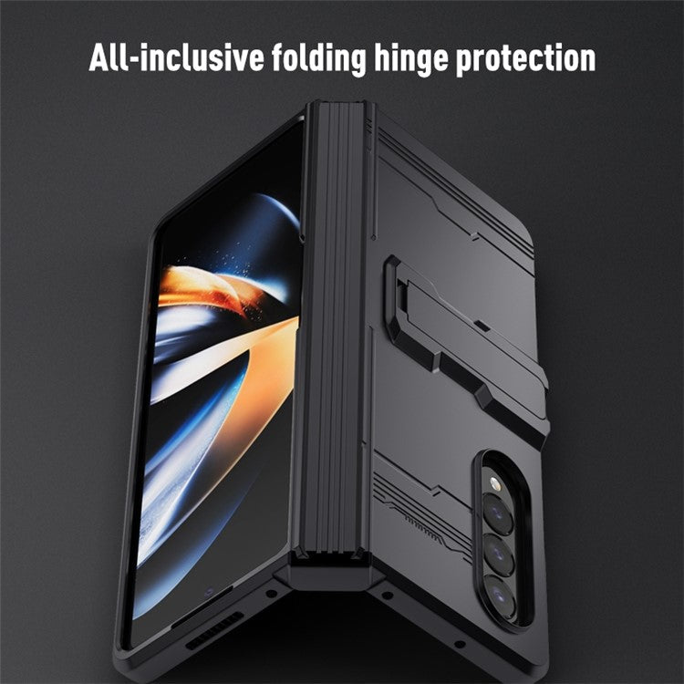 For Samsung Galaxy Z Fold4 5G Hinged Design Kickstand Feature Rubberized Phone Case Hard PC Anti-drop Shell - Green