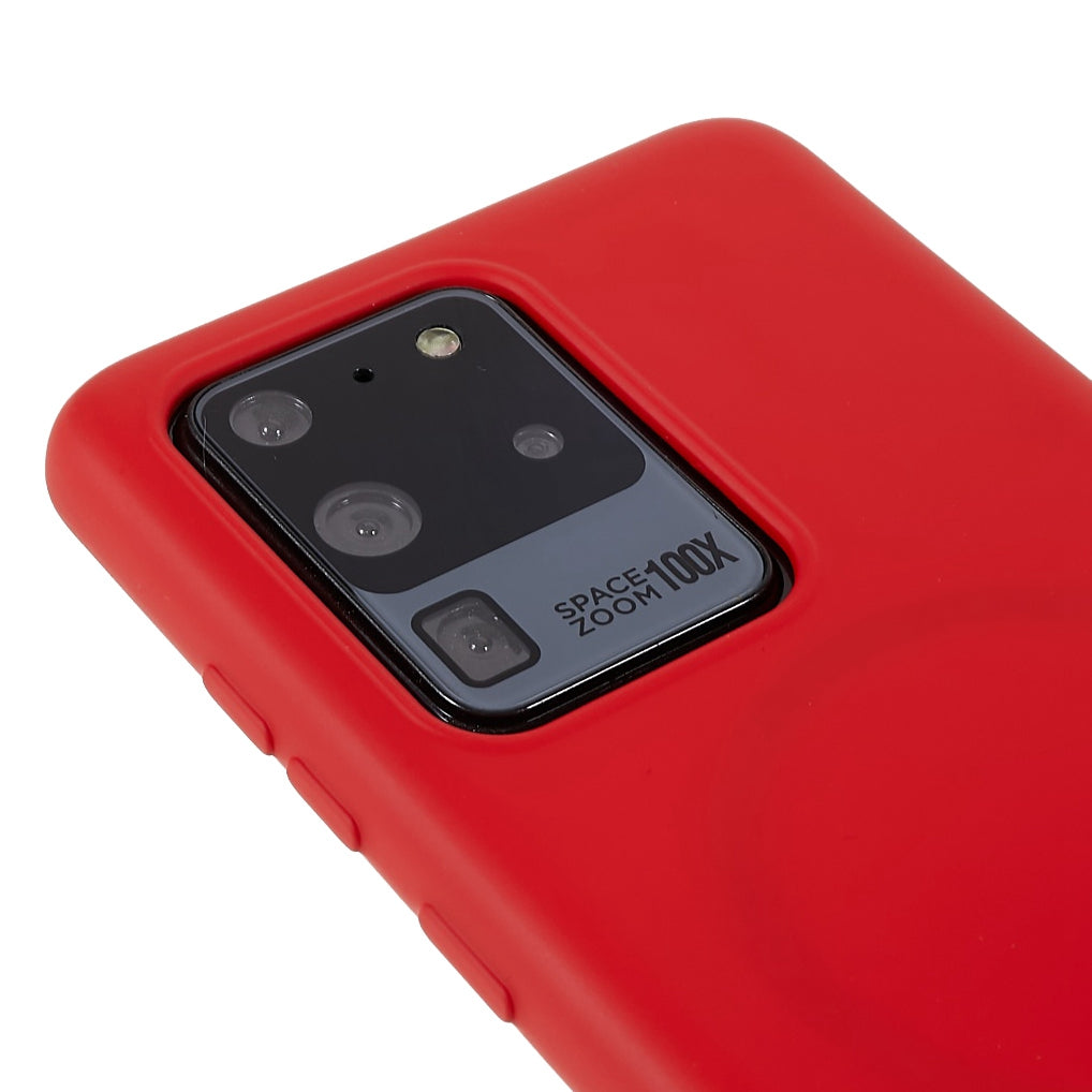 Liquid Series Magnetic Case for Samsung Galaxy S20 Ultra Compatible with Magsafe, Anti-Slip Liquid Silicone TPU Protective Phone Cover - Red