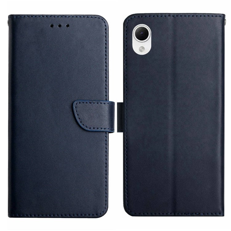 For Samsung Galaxy A23e HT02 Solid Color Wallet Phone Case Nappa Texture Genuine Leather Stand Magnetic Closure Flip Folio Cover - Blue