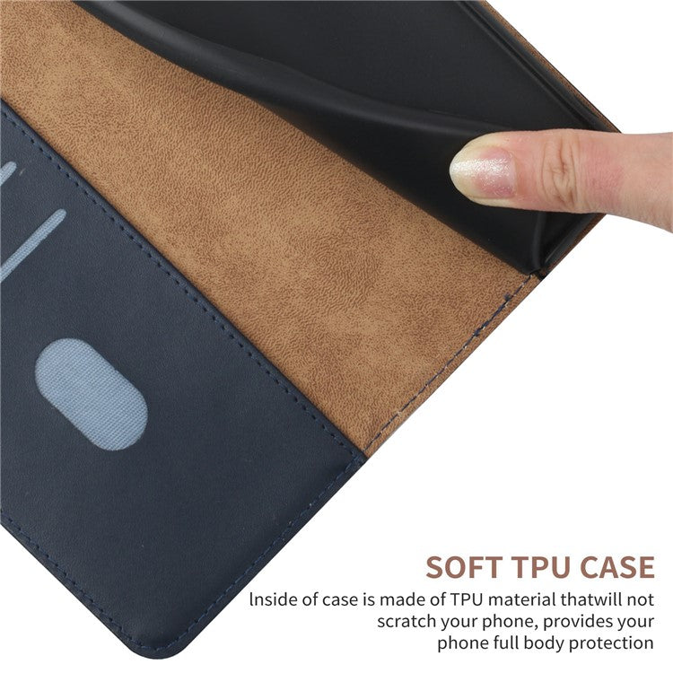 For Samsung Galaxy A23e HT02 Solid Color Wallet Phone Case Nappa Texture Genuine Leather Stand Magnetic Closure Flip Folio Cover - Blue