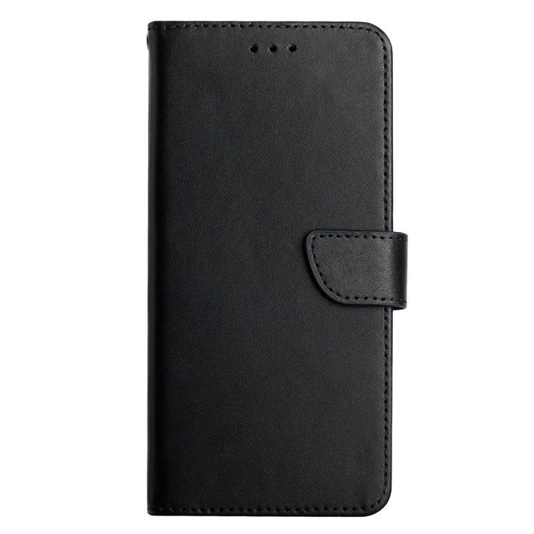 HT02 Nappa Texture Genuine Leather Case for Samsung Galaxy A04 4G (164.4 x 76.3 x 9.1 mm), Magnetic Clasp Phone Wallet Stand Folio Flip Cover - Black