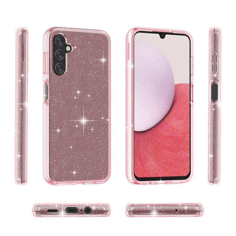 For Samsung Galaxy A14 5G / A14 4G Glittery Powder Soft TPU + Hard PC Protective Phone Case Shockproof Mobile Phone Back Cover - Pink