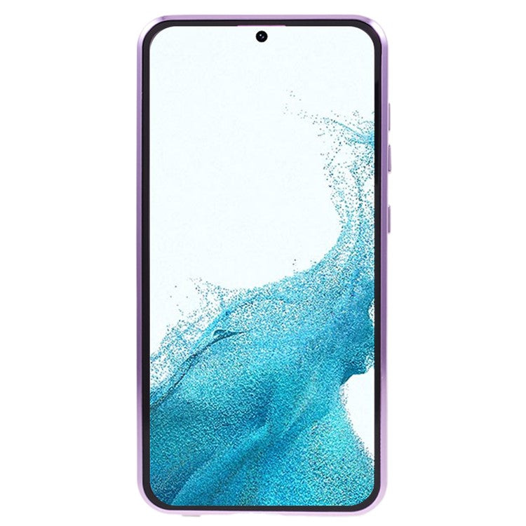 For Samsung Galaxy S22 5G Magnetic Metal Frame Phone Case Tempered Glass Back Frosted PC Double-sided Protection Cover - Purple