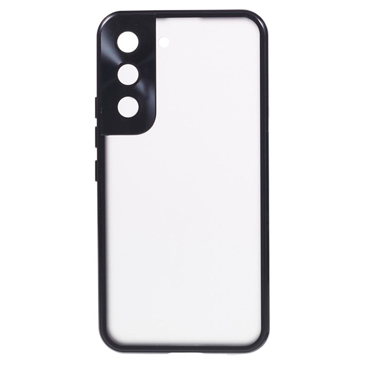 For Samsung Galaxy S22 5G Double Sided Tempered Glass Phone Case Secure Lock Magnetic Metal Frame Clear Cover - Black