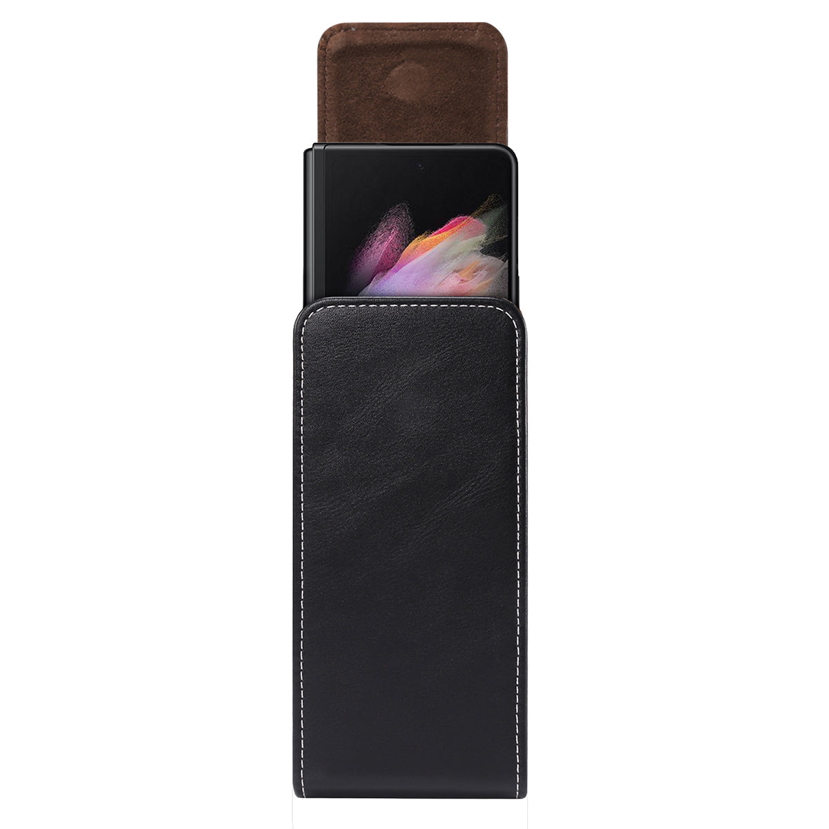 For Honor Magic Vs 5G / vivo X Fold2 Phone Holster Textured Microfiber Leather Belt Loop Waist Bag Vertical Flip Phone Belt Pouch - Black