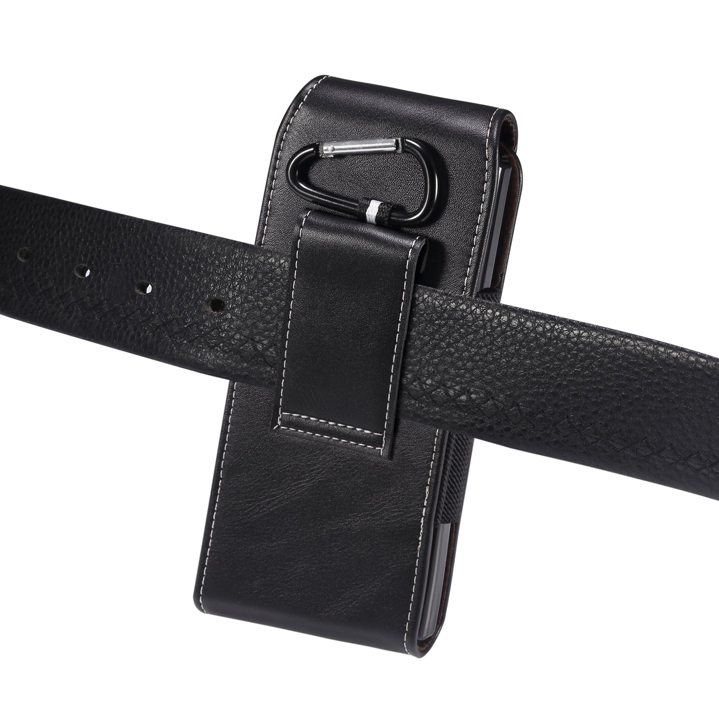 For Honor Magic Vs 5G / vivo X Fold2 Phone Holster Textured Microfiber Leather Belt Loop Waist Bag Vertical Flip Phone Belt Pouch - Black