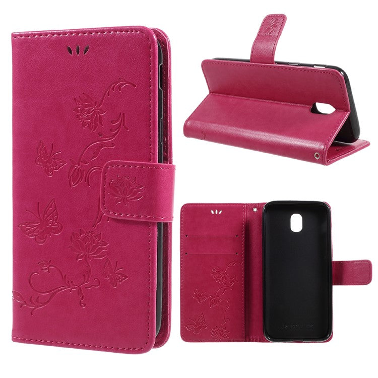 Imprint Butterfly Flower Magnetic Wallet PU Leather Stand Cover for Samsung Galaxy J5 (2017) EU / Asia Version - Rose
