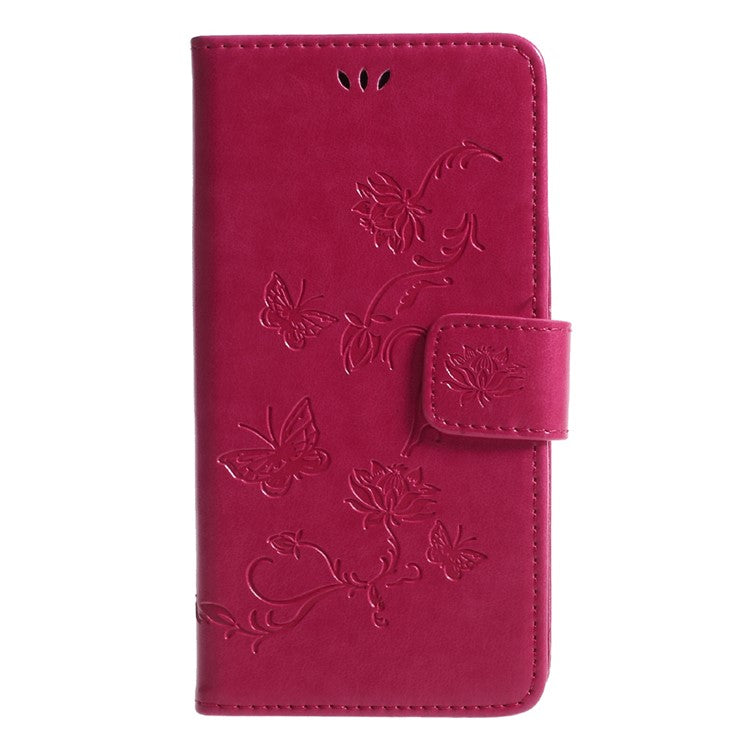 Imprint Butterfly Flower Magnetic Wallet PU Leather Stand Cover for Samsung Galaxy J5 (2017) EU / Asia Version - Rose