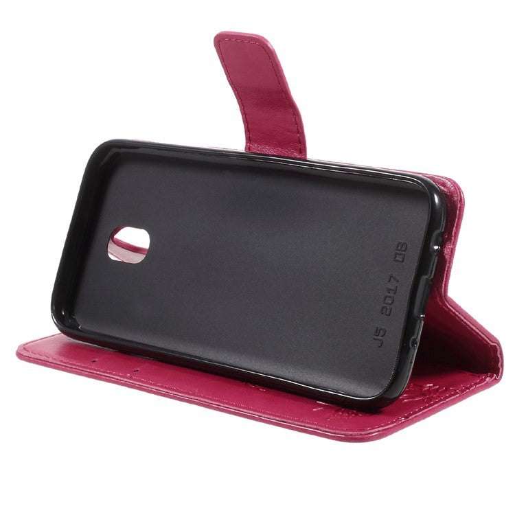 Imprint Butterfly Flower Magnetic Wallet PU Leather Stand Cover for Samsung Galaxy J5 (2017) EU / Asia Version - Rose