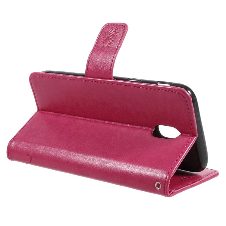 Imprint Butterfly Flower Magnetic Wallet PU Leather Stand Cover for Samsung Galaxy J5 (2017) EU / Asia Version - Rose