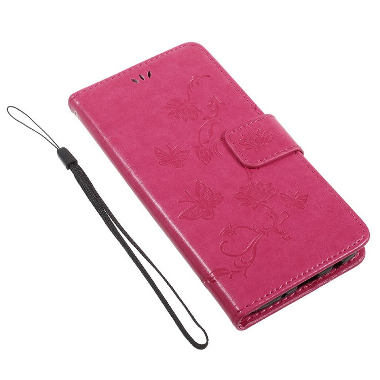 Imprint Butterfly Flower Magnetic Wallet PU Leather Stand Cover for Samsung Galaxy J5 (2017) EU / Asia Version - Rose
