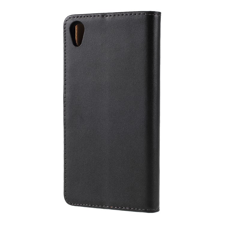 Genuine Split Leather Wallet Case for Sony Xperia Z5 / Z5 Dual - Black