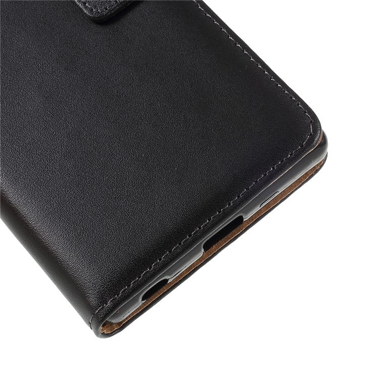 Genuine Split Leather Wallet Case for Sony Xperia Z5 / Z5 Dual - Black