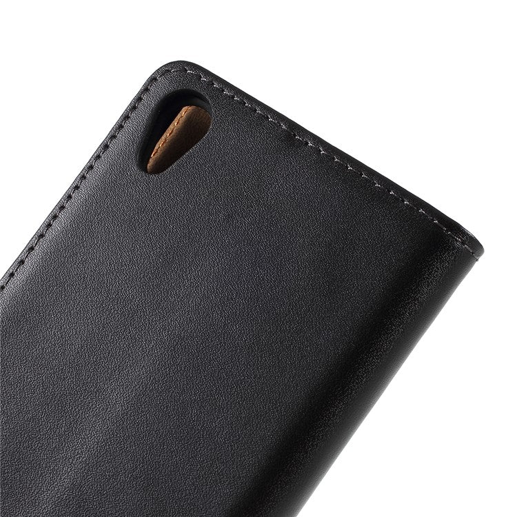 Genuine Split Leather Wallet Case for Sony Xperia Z5 / Z5 Dual - Black