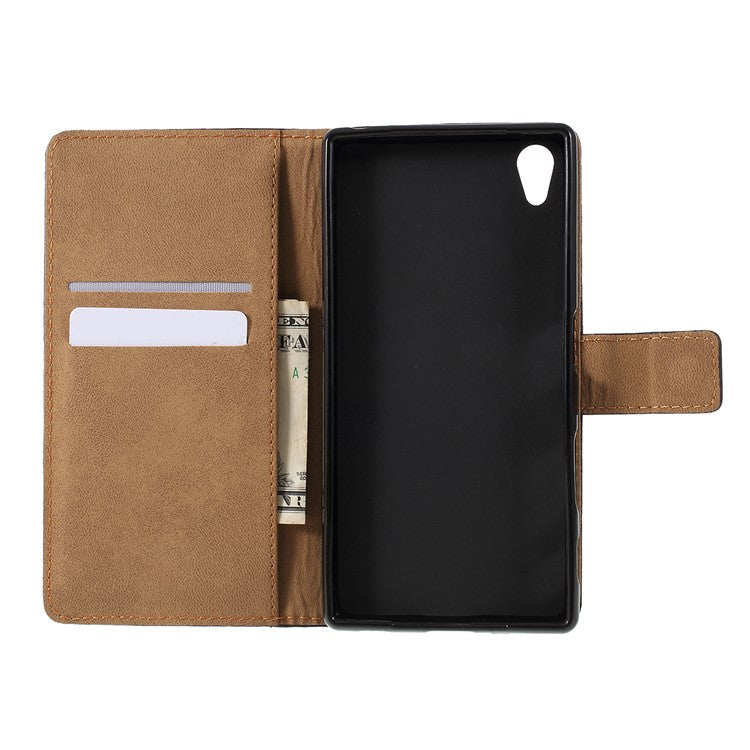 Genuine Split Leather Wallet Case for Sony Xperia Z5 / Z5 Dual - Black