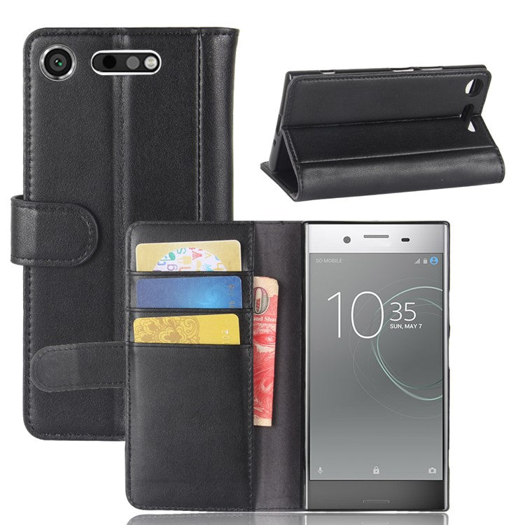 Genuine Split Leather Case with Card Slots for Sony Xperia XZ1 - Black
