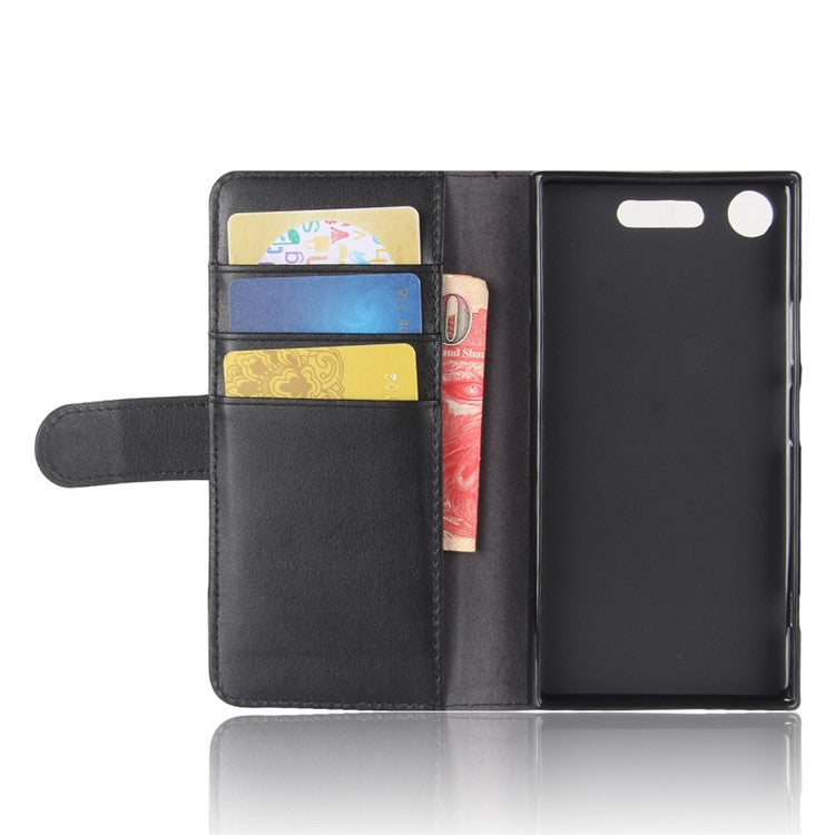 Genuine Split Leather Case with Card Slots for Sony Xperia XZ1 - Black