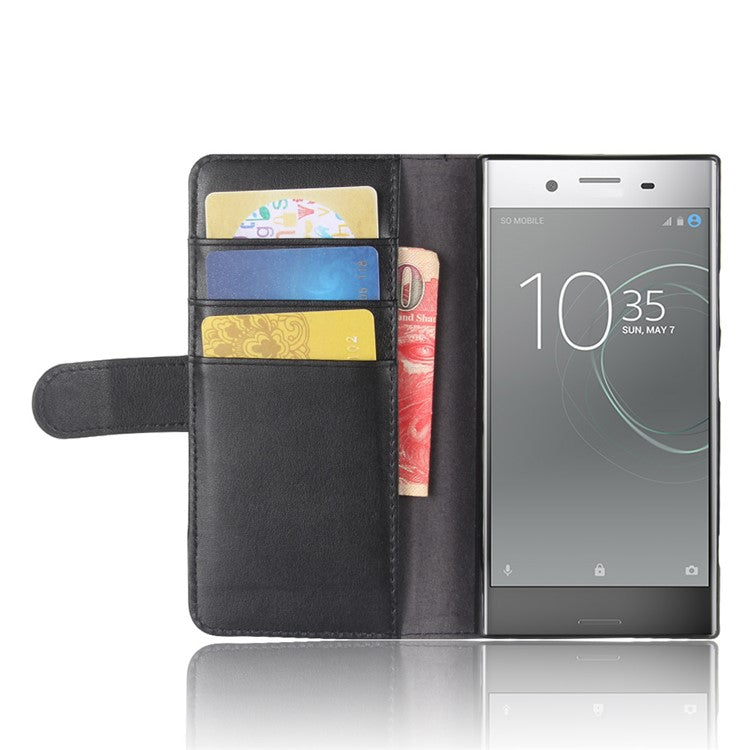 Genuine Split Leather Case with Card Slots for Sony Xperia XZ1 - Black