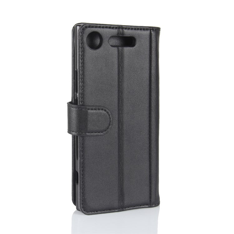 Genuine Split Leather Case with Card Slots for Sony Xperia XZ1 - Black