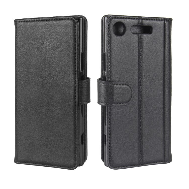 Genuine Split Leather Case with Card Slots for Sony Xperia XZ1 - Black