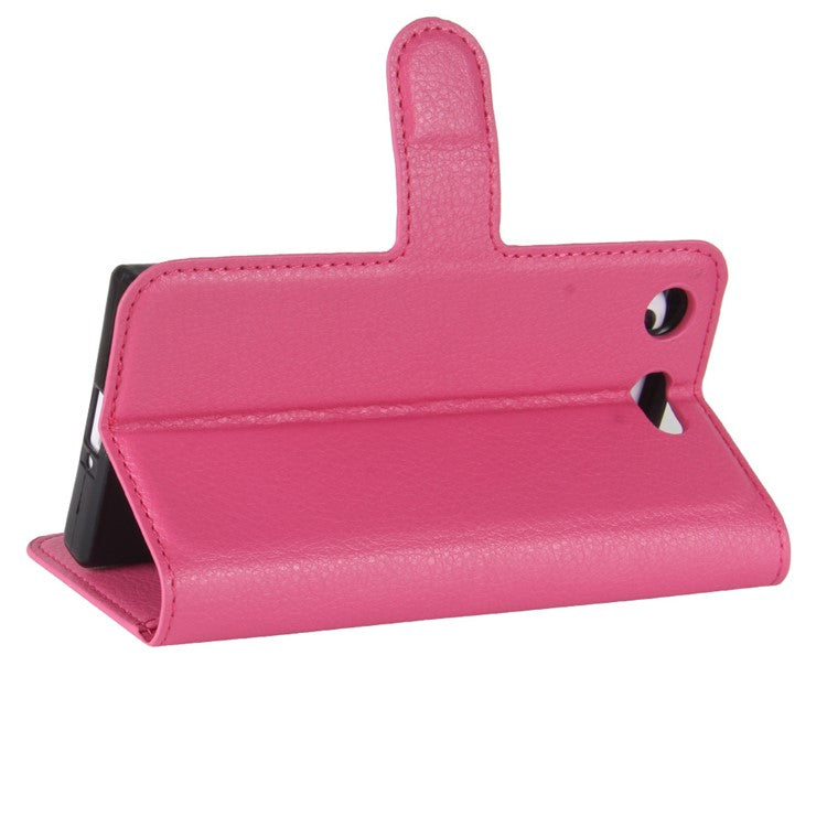 Litchi Grain Card Slots Leather Protective Flip Case Cover for Sony Xperia XZ1 Compact Wallet Stand Phone Case - Rose