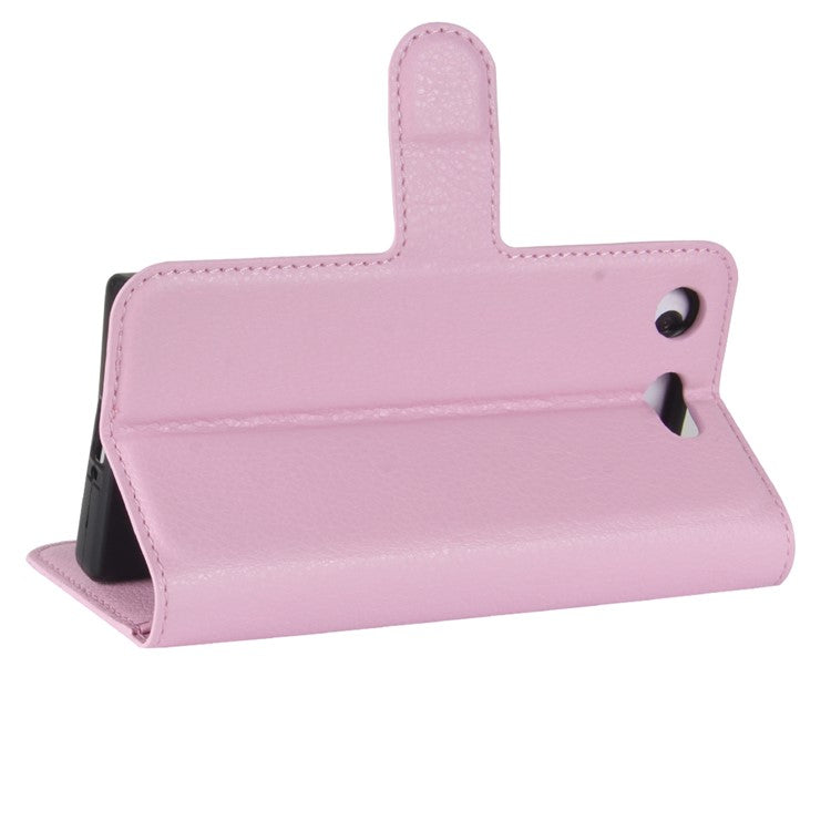 Litchi Grain Card Slots Leather Protective Flip Case Cover for Sony Xperia XZ1 Compact Wallet Stand Phone Case - Pink