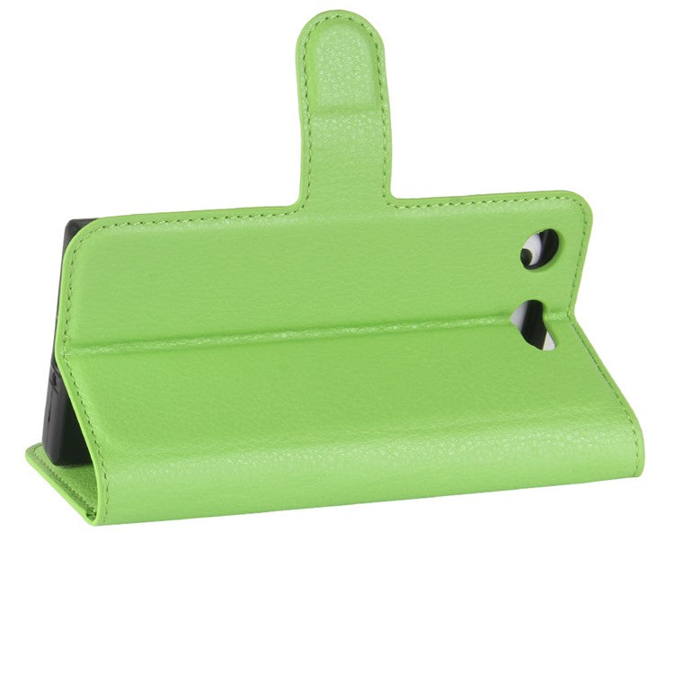 Litchi Grain Card Slots Leather Protective Flip Case Cover for Sony Xperia XZ1 Compact Wallet Stand Phone Case - Green