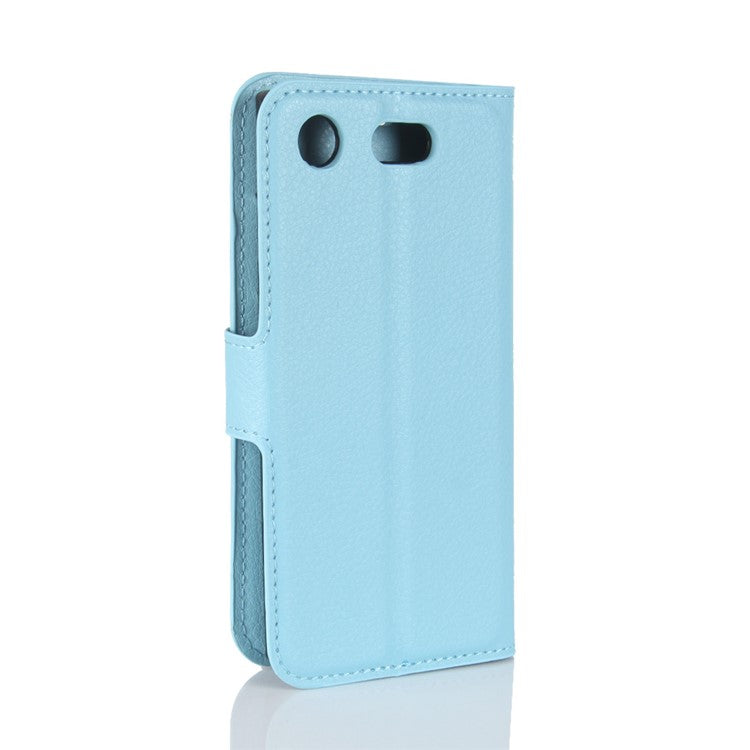 Litchi Grain Card Slots Leather Protective Flip Case Cover for Sony Xperia XZ1 Compact Wallet Stand Phone Case - Baby Blue