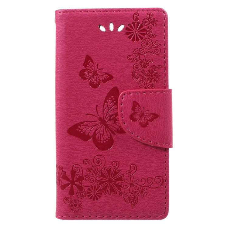 Imprint Butterfly Flower Leather Flip Wallet Stand Phone Case for Sony Xperia XZ1 Compact - Rose