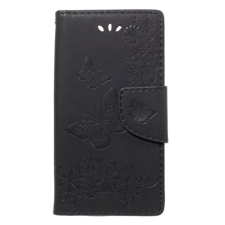 Imprint Butterfly Flower Leather Flip Wallet Stand Mobile Cover for Sony Xperia XZ1 Compact - Black