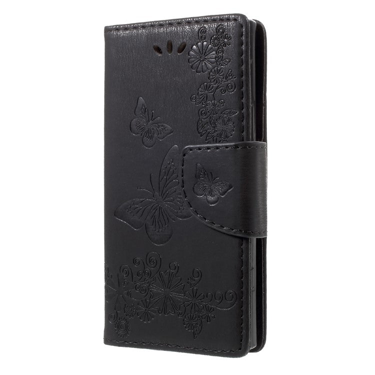Imprint Butterfly Flower Leather Flip Wallet Stand Mobile Cover for Sony Xperia XZ1 Compact - Black