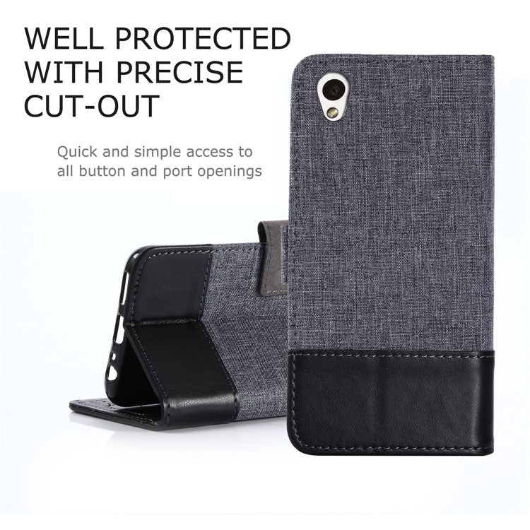 MUXMA Splicing PU Leather Canvas Wallet Phone Cover for Sony Xperia L1 - Black