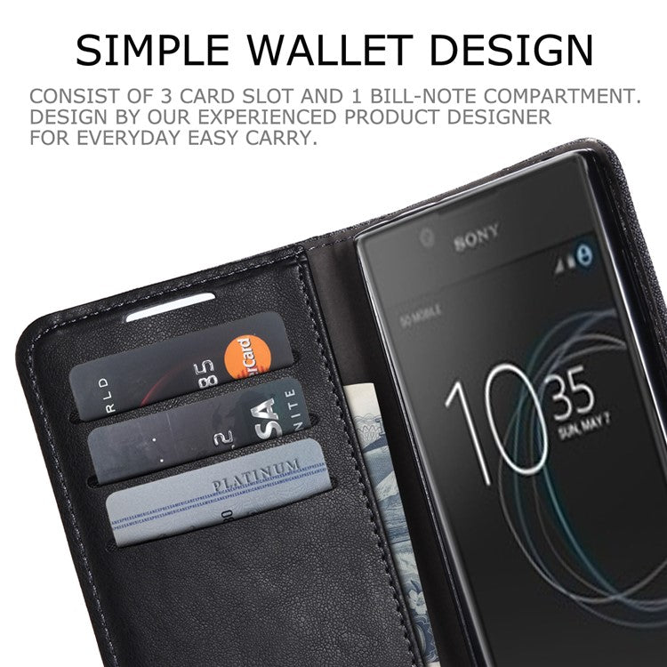 MUXMA Splicing PU Leather Canvas Wallet Phone Cover for Sony Xperia L1 - Black
