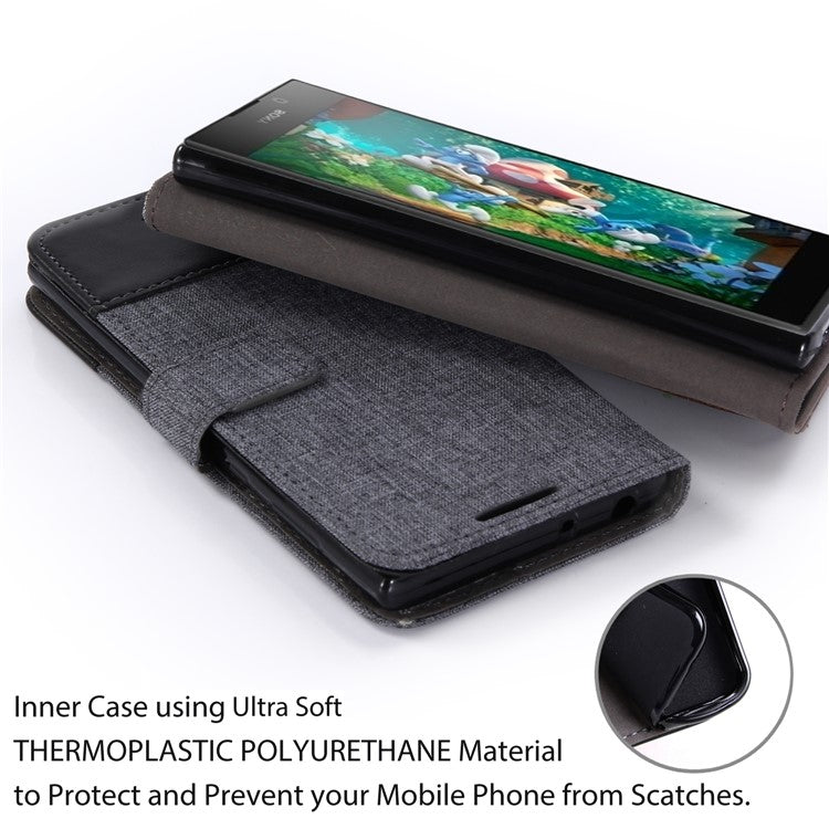 MUXMA Splicing PU Leather Canvas Wallet Phone Cover for Sony Xperia L1 - Black